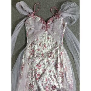 Lace Made Floral Corset Dress NWT Size XL Pink Rose Tulle Coquette Cottagecore